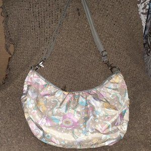 LESPORTSAC-Large Sling Hobo-Floral Pastel Gray-Shoulder/Xbody-Near Mint